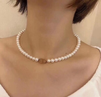 #ad classic AAA 9 10mm south sea round white pearl necklace 18 inch 14k filled gold $39.99
