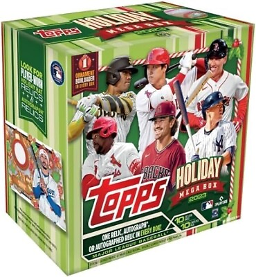 #ad 2023 Topps Holiday Baseball Trading Card Mega Box 100 Cards Factory Sealed $26.99