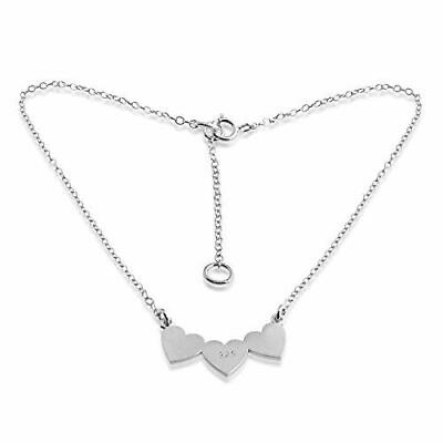 #ad Azaggi 925 Sterling Silver Anklet Bracelet Sideways 3 Solid Hearts Charm Pendant $49.00