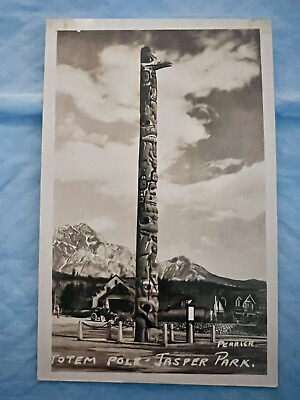 #ad Haida Totem Pole Jasper Alberta Canada RPPC $4.95