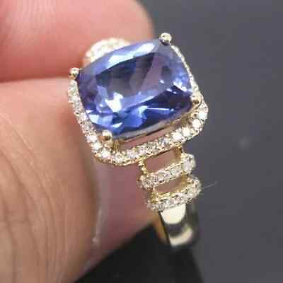 #ad 1.80 Carat Natural Blue Tanzanite IGI Certified Diamond Ring In 14KT Yellow Gold $448.56