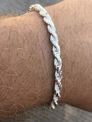 #ad Men’s Thick 5mm Rope Bracelet Solid 925 Sterling Silver 8quot; 14.5g Italy Made $48.22
