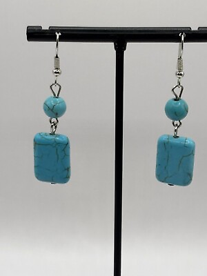 #ad Turquoise dangle drop Sterling Silver earrings E110 $24.99