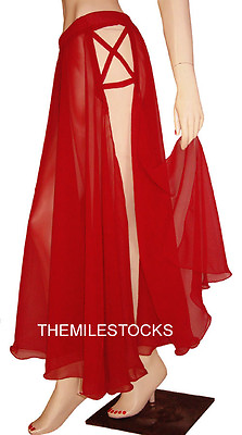 #ad TMS Red Designer 2 Slit Full Circle Skirt Belly Dance $23.99