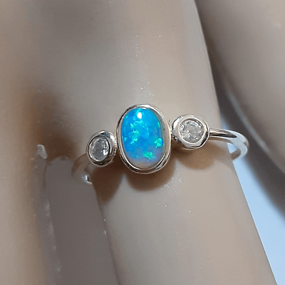 #ad Delicate 925 sterling silver ring blue opal? size 6 $11.20