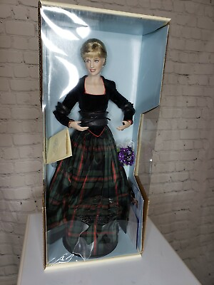#ad NIB FRANKLIN MINT Princess Diana Porcelain Doll Taffeta Plaid Dress. $200.00
