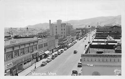 #ad J79 Wenatchee Washington RPPC Postcard c1940s Main Street Stores 348 $16.10