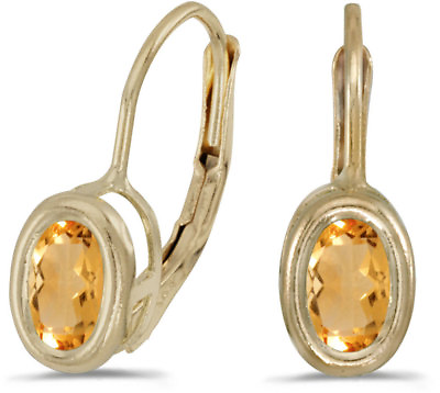 #ad 14k Yellow Gold Oval Citrine Bezel Lever back Earrings $161.95