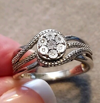 #ad JWBR 925 Sterling Silver Genuine Diamond Ring Size 8.5 Gift Box $26.95