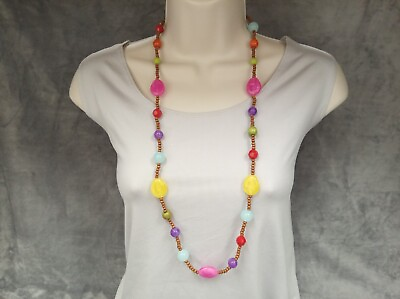 #ad Womens Long Pink Necklace 34 in Long Colorfull Statement Runway Everyday Wear $9.95