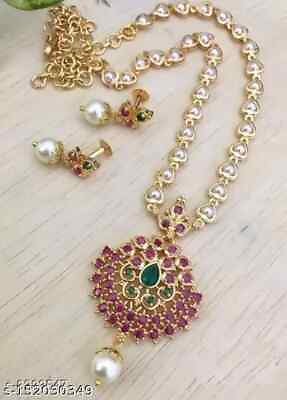 #ad 22K Bollywood Indian Gold Plated CZ Fashion Jewelry Wedding Necklace Earring Set $16.96