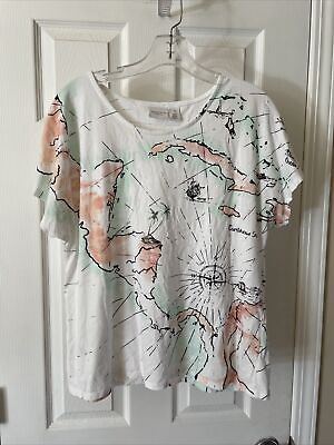 #ad Chicos Weekends Sz 1 Pull Over Top Pretty Shades Of Pink green Short Sleeve $15.99