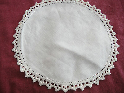 #ad Vintage 7quot; Fabric Center Crochet Edging Round Doily Off White $10.00