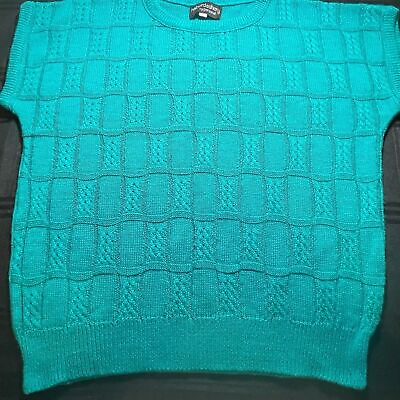 #ad Vintage textured Haberdashery Cropped Sleeve Green Sweater sz Large $28.00