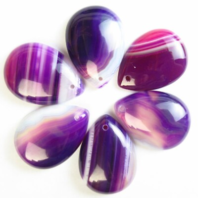 #ad 6Pcs 35x25x7mm Purple Onyx Agate Teardrop Pendant Bead D79178 $15.59