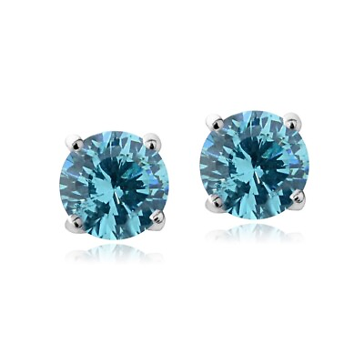 #ad European Crystals Aqua March Birthstone Stud Earrings $10.13