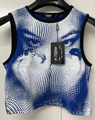 #ad Jaded London Dotted Face Print 00s Vest Top Blue Size UK 8 BNWT Cotton Blend GBP 11.99