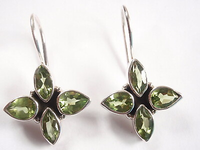 #ad Faceted Peridot 4 Gem 925 Sterling Silver Wire Back Earrings $15.99