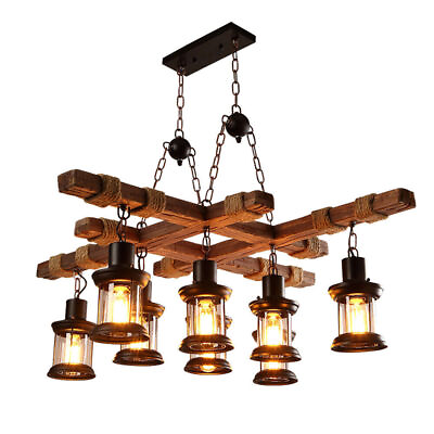 #ad 8Light Wooden Farmhouse Chandelier Hanging Lamp Pendant Lighting Ceiling Fixture $127.21