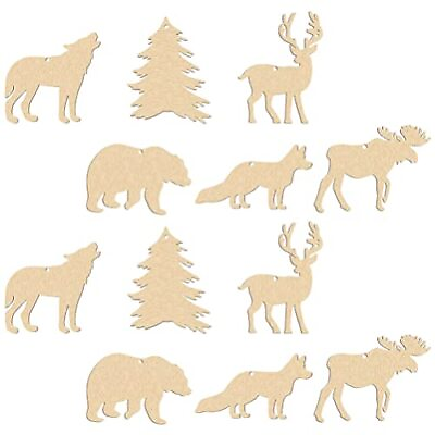 #ad 30pcs Unfinished Wooden Cutouts DIY Animal Wood Slices Elk Xmas Tree Fox Wolf... $26.67