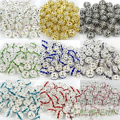 #ad 100pcs Czech Crystal Rhinestones Pave Diamante Round Spacer Beads 6mm 8mm 10mm $12.05