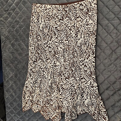 #ad Dressbarn Brown Floral Lined A Line Skirt Long Size 14 Casual Ruffle End $16.99