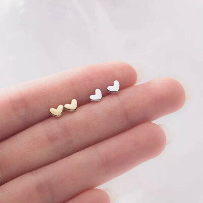 #ad Pair Tiny Heart Stud Solid 925 Sterling Silver Earrings Plain Silver 14K Color $11.00