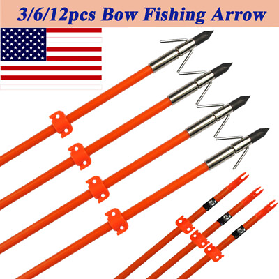 #ad 3 6 12Pcs Bowfishing Arrows Fiberglass Solid Arrows with Fish Hunting Broadhead $27.25