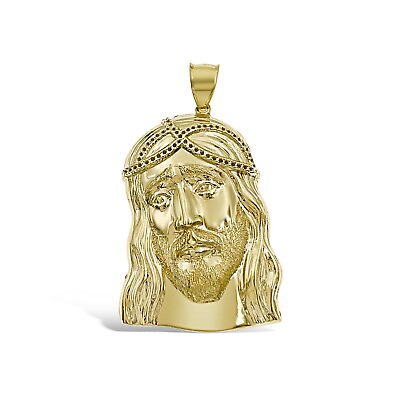 #ad Jesus Head Face Pendant Real 10k Gold Mens Charm 2.2quot; $464.00