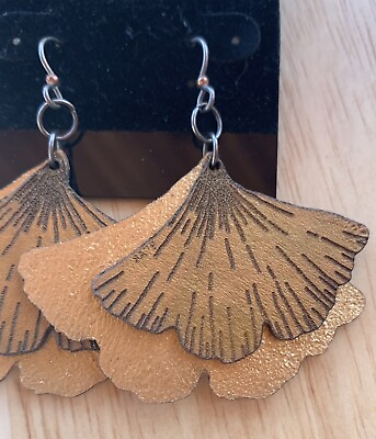 #ad Audra Style Wooden Handmade Painted Fan Double Layer Dangle Earrings $4.00