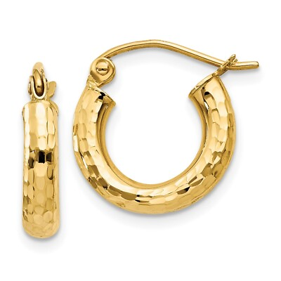 #ad 14k Yellow Gold Diamond cut 3mm Round Hoop Earrings L 14 mm W 3 mm $162.00