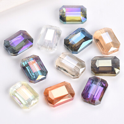 #ad 10pcs 12x9mm 14x10mm 18x13mm Crystal Glass Faceted Rectangle Loose Crafts Beads $3.35