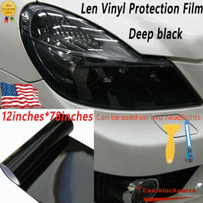 #ad 12quot;x78quot;Gloss Dark Black Film Smoke Tint Lens Vinyl Wrap For Headlight taillight $6.98