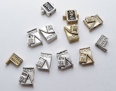#ad 12 Silver amp; Gold Tone Realtor Sign Slide Charms Vintage Estate Costume Jewelry $18.36