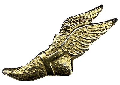 #ad Goodyear Tires Winged Foot of Mercury Gold Plated Pinback with Clutch fastener $14.99