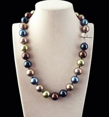 #ad Rare Huge 12mm Round Genuine Multicolor South Sea Shell Pearl Necklace 18#x27;#x27; $8.09