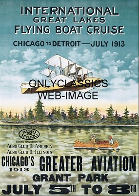 #ad 1913 CHICAGO TO DETROIT GREAT LAKES AVIATION AIRPLANE RACE MEET 12x18 POSTER $16.96