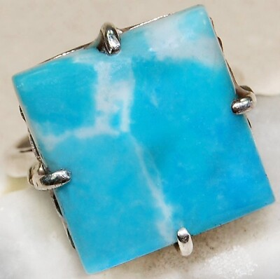 #ad Natural Dominican Republic Larimar 925 Solid Sterling Silver Ring Sz 7 NW17 3 $32.99