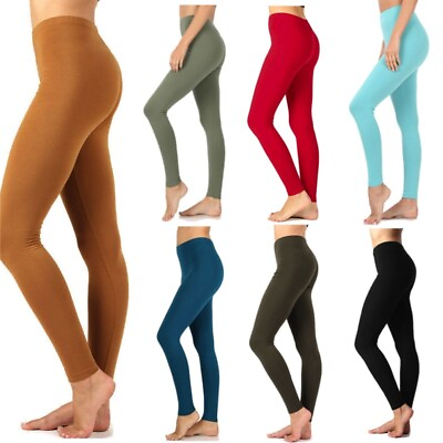 #ad Womens ZENANA Full Ankle Length Leggings Basic Cotton Stretch Pants Yoga S 3X $14.95