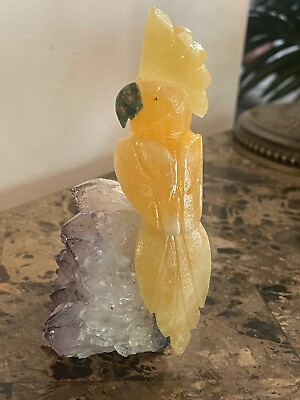 #ad Beautifully Carved Crystal Gemstone Parrot on Amethyst Base $30.00
