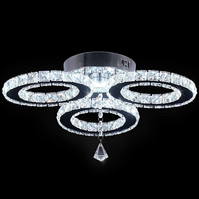 #ad LED Crystal Ceiling Light 13X3.5 Inches 3 Rings Crystal Chandelier Flush Mount L $79.86