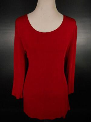 #ad Beautiful Women#x27;s Size 2 Chico#x27;s Travelers Red Long Sleeve Blouse Left Slant $29.98