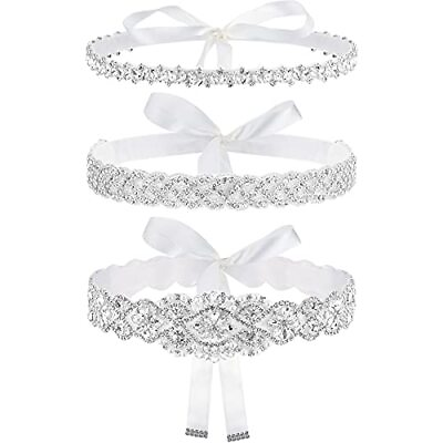 #ad 3 Pieces Rhinestone Bridal Sash Belts Crystal Wedding Belts Diamond Ribbon Dr... $39.66