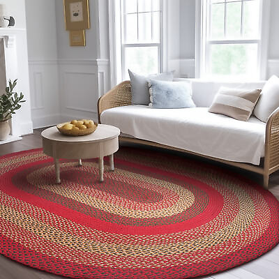 #ad Red Braided Farmhouse Jute Rug in Rectangles Oval Runner for Kitchen $179.00