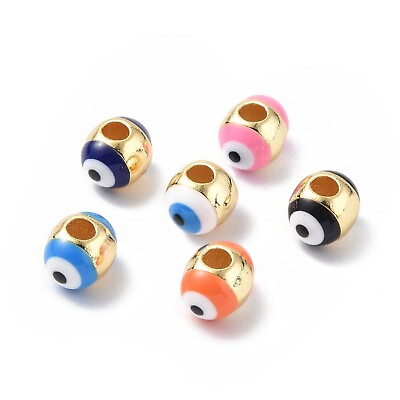 #ad 30Pcs Real 18K Gold Plated Oval Evil Eyes Brass Enamel Beads 7x5.5mm Hole 2mm $18.69