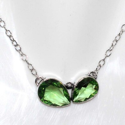 #ad 925 Silver Plated Peridot Ethnic Gemstone Necklace Jewelry 17quot; GW $4.99