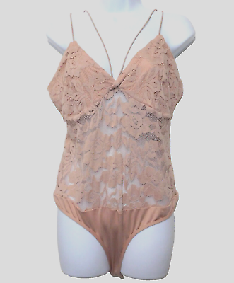#ad GUESS Sleeveless Lace Bodysuit L Stretch Beige Nude One Piece Zips Snaps MSRP 79 $29.95