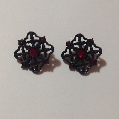 #ad Black Tone Etched Red Bead Earrings 1quot; $9.00