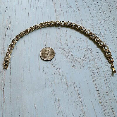 #ad Gold Clear Crystal Circle Link Tennis Bracelet $9.99