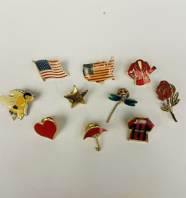 #ad Vintage Lapel Button Pin Back Lot AMERICAN FLAG YELLOW JACKET ROSE amp; More $12.50